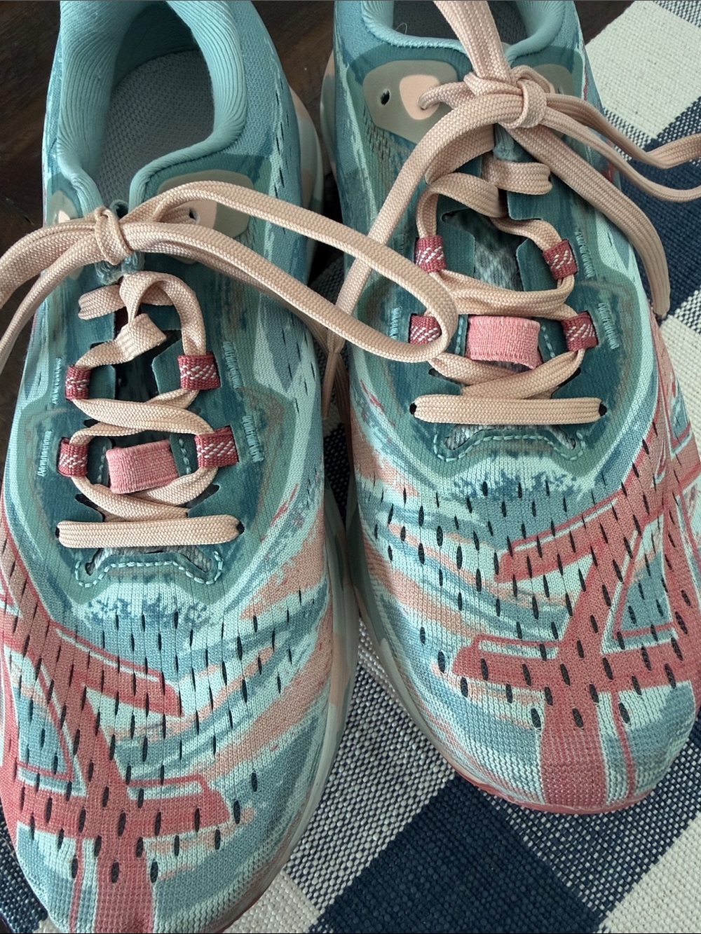 Asics Women's Light Aqua and Coral Lace-Up Running Sneakers - Picture 2 of 9